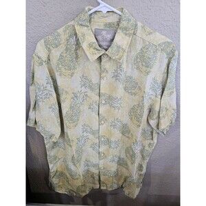 Margaritaville Pineapple Print Silk Linen Blend Hawaiian Shirt Men's XL